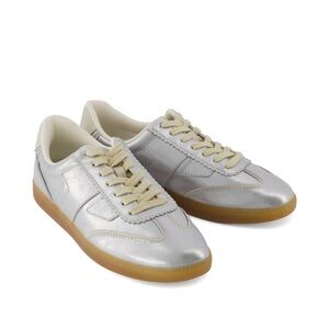 TOMS Collins Casual Lace-Up Sneakers Silver Metallic Leather Size 7